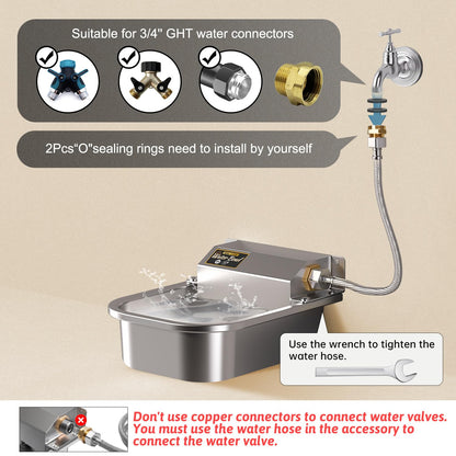 Automatic Water Dispenser for Dogs, Patented 3L Outdoor Dog Drinking Water Bowl, Stainless Steel Waterer Feeder Suitable for Chicken Livestock Animal,Fit 3/4'' GHT Faucet, Wall-Mounted, Easy to Clean
