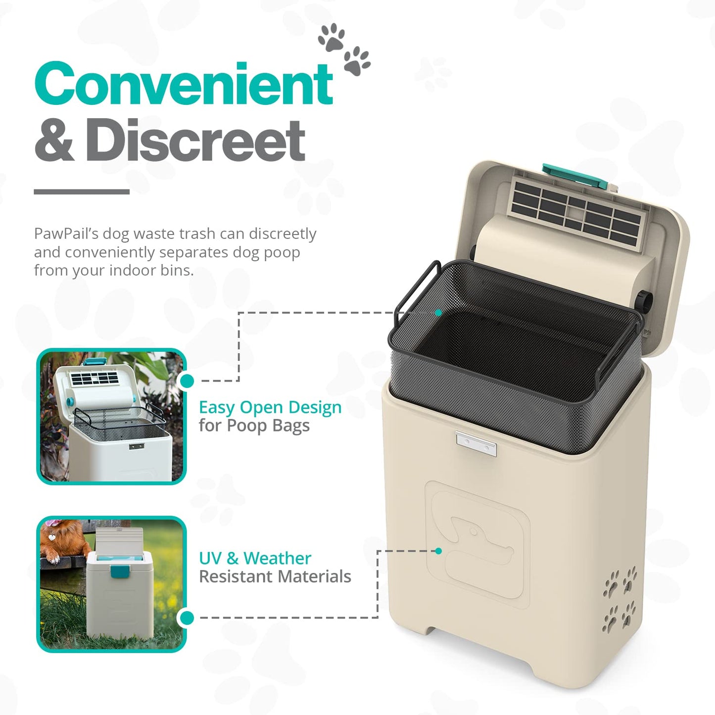 PawPail Pet Waste Station, Heavy Duty Outdoor Dog Poop Trash Can with Carbon Air Filter & DualVent Odor Control, UV & Weather Resistant | Includes 200 Pet Waste Bags