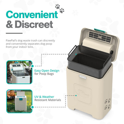 PawPail Pet Waste Station, Heavy Duty Outdoor Dog Poop Trash Can with Carbon Air Filter & DualVent Odor Control, UV & Weather Resistant | Includes 200 Pet Waste Bags