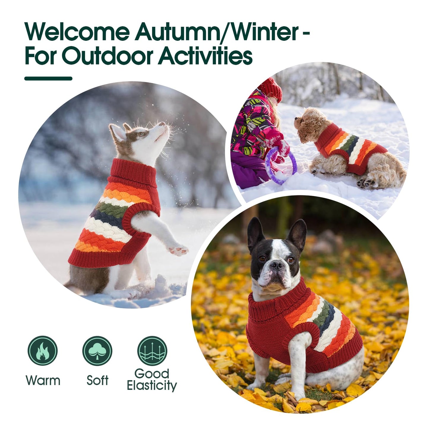 Kuoser Dog Sweater, Thermal Knitted Winter Clothes for Large Dogs, Dog Christmas Sweater Turtleneck Knitwear for Fall Winter, Warm Sweaters for Dogs, Puppy Holiday Pullover Pet Outfit, Red 2XL