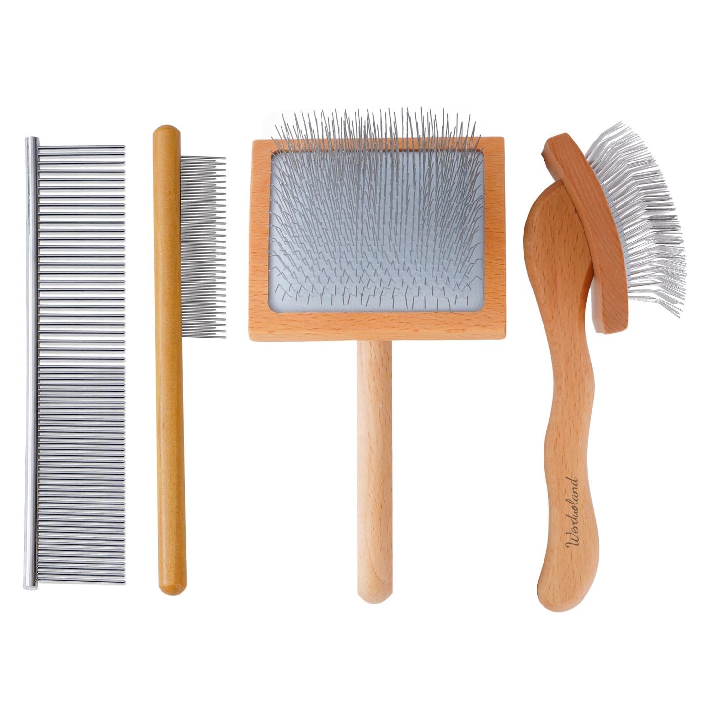 Werduoland Ergonomic Slicker Brush for Long-Haired Dogs - Wooden Handle, Long Pins for Grooming Goldendoodles