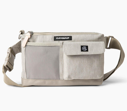 Cleverpup, Dog Walk & Train Sling Bag - Hands-Free 2-In-1 Treat Pouch, Poop Bag Holder, Clicker, Phone Pocket - Crossbody/Fanny Pack, Adjustable Strap - Sand