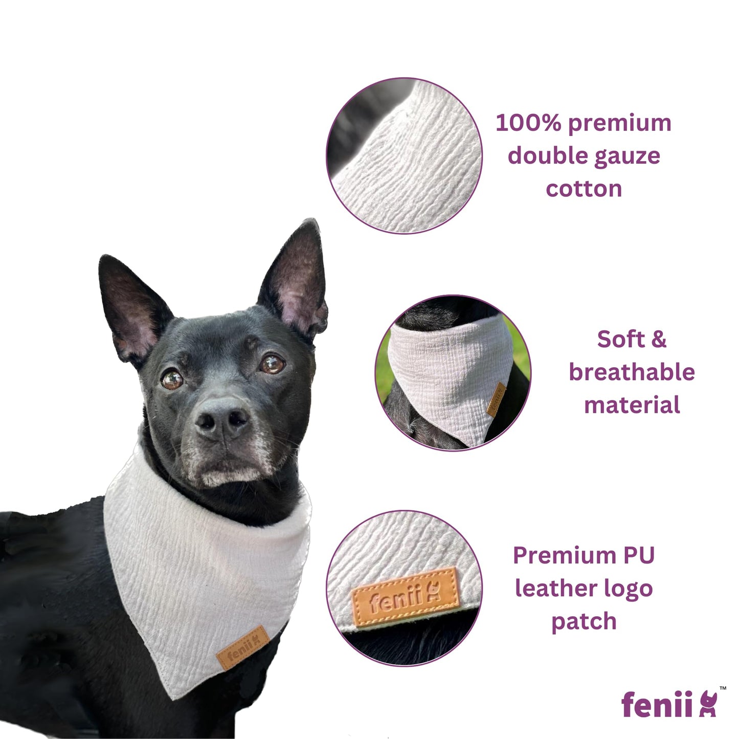 fenii - Premium Cotton Dog Bandanas - 2 Pack - Adjustable Fit - Washable - for Small, Medium & Large Breeds - Girl & Boy Dog Accessories - Multiple Sizes (Bumblebee Yellow & Pebble Gray, X-Large)