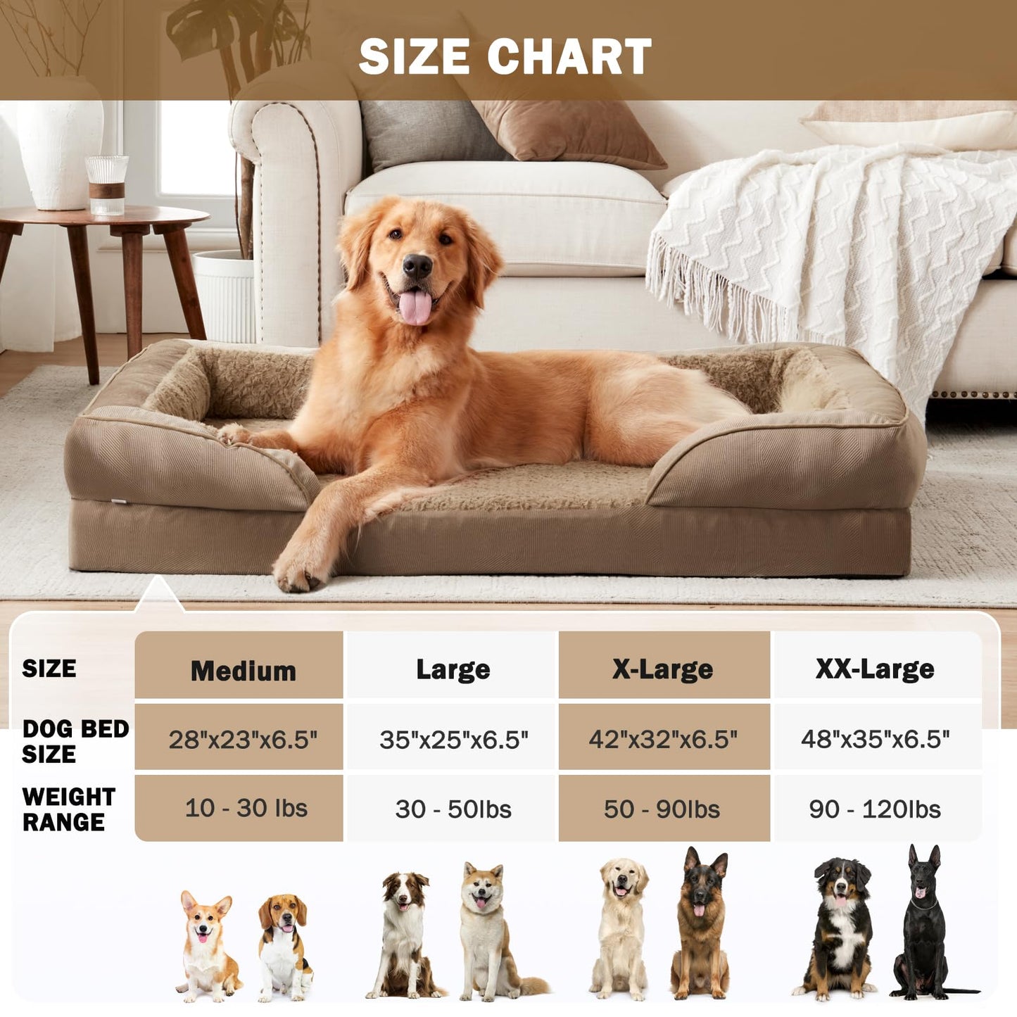 INVENHO Orthopedic Dog Beds Large Sized, XL Washable Dog Sofa with Egg-Crate Foam, Waterproof Lining and Non-Skid Bottom