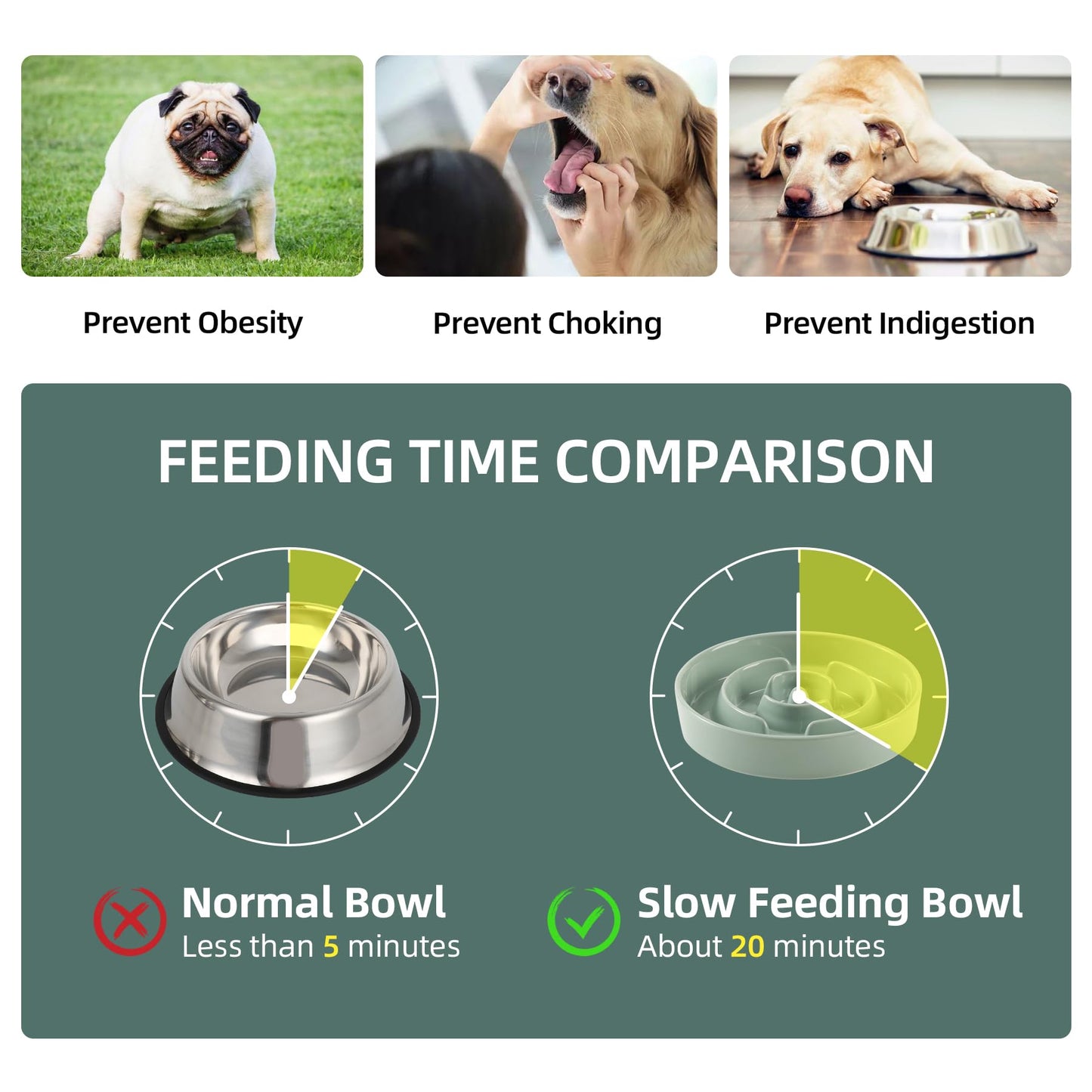 Havniva Ceramic Raised Slow Feeder Dog Bowl Set, Elevated 6.1inch Bowl and 7.3inch Puzzle Slow Food Dish with Wooden Stand for Small and Medium Dog, Anti-Gulping (2X Light Green+ Stand)