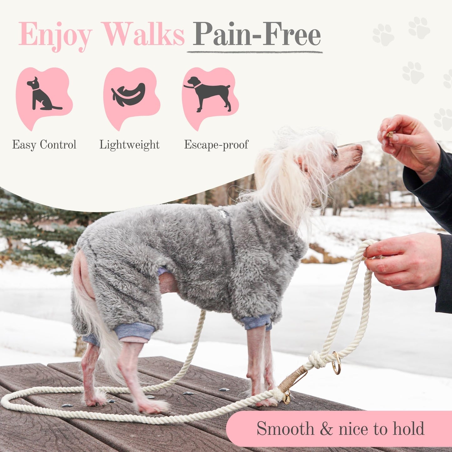 Premium Cotton Rope Leash for Small Puppy Dogs – 5 ft Handcrafted, Cute, Stylish & Durable with 360° Swivel Heavy-Duty Clip – Perfect for Everyday Walks, Training & Weddings – Creamy White