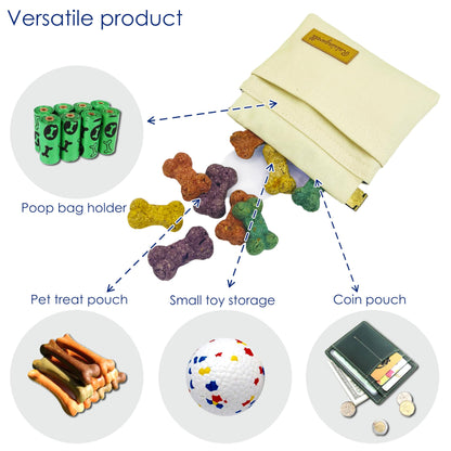 Raisingwell Dog Treat Pouch, Lvory Pocket Sized Pet Training Pouch, Cotton Fabric, Hand Free Dog Walking Bag with Carabiner, Self-Closing Pet Feed Snack Reward, for Puppy Travel or Outdoor Use