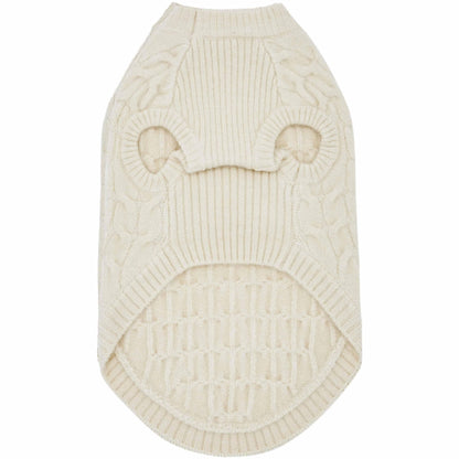 Blueberry Pet Classic Fuzzy Textured Knit Pullover Crew-Neck Dog Sweater in Ivory, Back Length 14", Pack of 1 Clothes for Dogs
