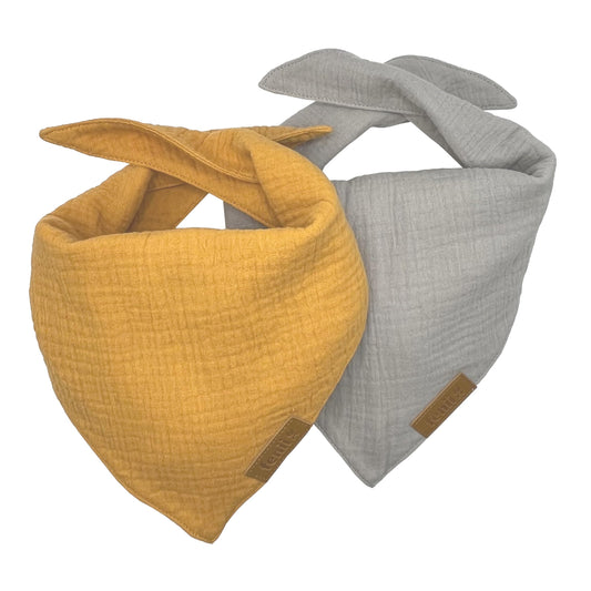 fenii - Premium Cotton Dog Bandanas - 2 Pack - Adjustable Fit - Washable - for Small, Medium & Large Breeds - Girl & Boy Dog Accessories - Multiple Sizes (Bumblebee Yellow & Pebble Gray, X-Large)