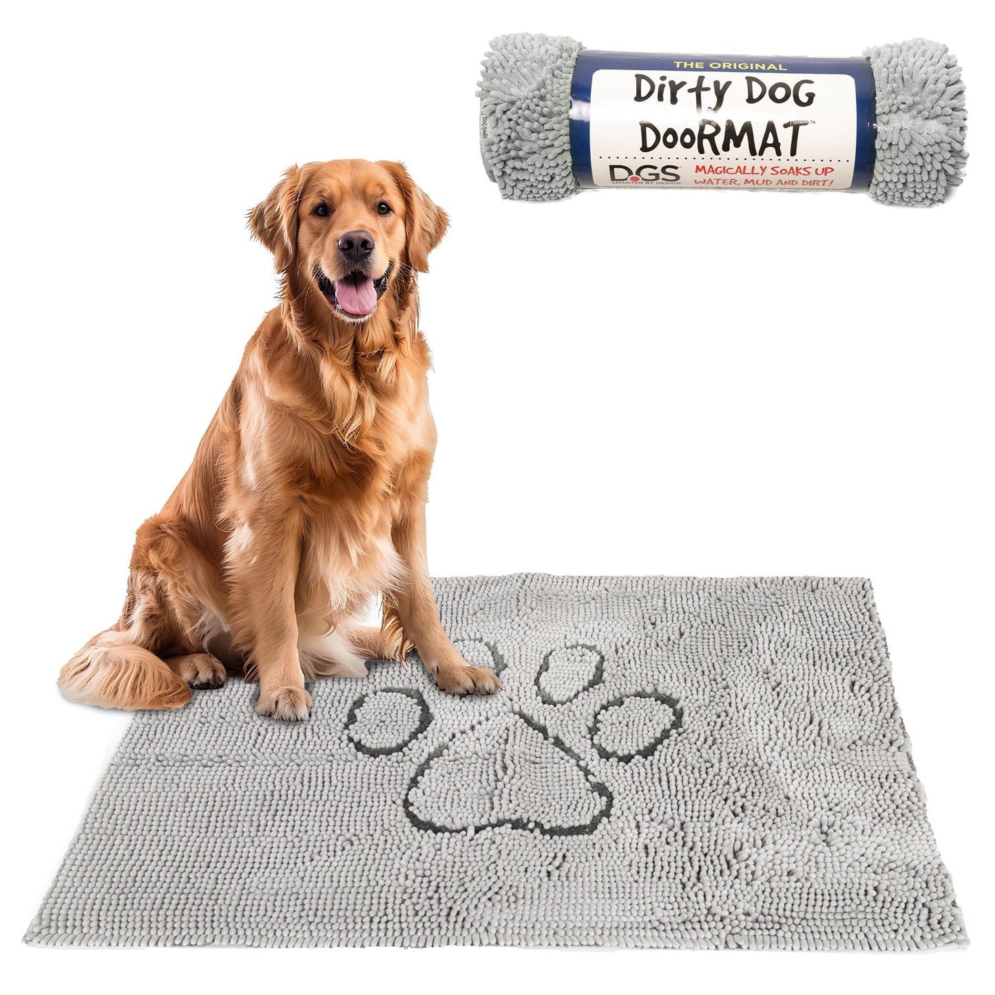 Dog Gone Smart Dirty Dog Doormat - Fast Drying Rug with Super Gripper Backing for Clean Floors - Super Absorbent and Machine Washable Mat for Muddy Paws - Silver Grey