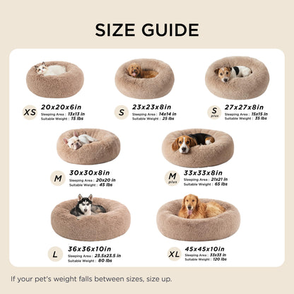 Bedsure Calming Dog Bed Medium Size Dog - Donut Washable Medium Pet Bed, 30 inches Anti-Slip Round Fluffy Plush Faux Fur Cat Bed, Fits up to 45 lbs Pets, Camel