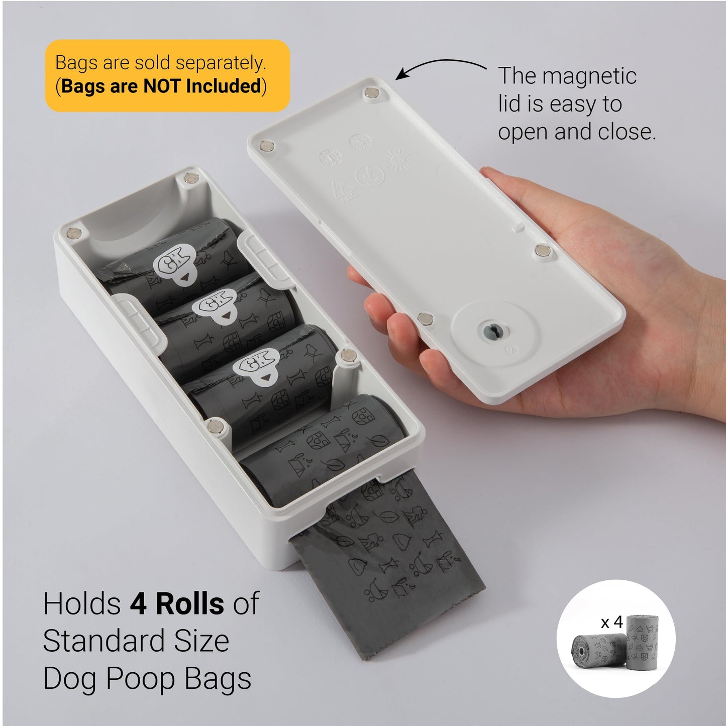 SVD.PET Dog Poop Bag Dispenser, Outdoor or Indoor Pet Waste Bag Dispenser Station, Wall Mount or Hanging with Strap. Easy to Refill Magnetic Cover (White, Dispenser only)