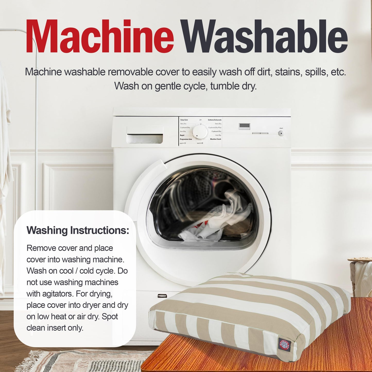 Majestic Pet Rectangle Large Dog Bed Washable – Non Slip Comfy Pet Bed – Dog Crate Bed with Removable Washable Cover – Dog Kennel Bed for Sleeping - Dog Bed Large Breed 44x36x5 Inch – Sand Beige