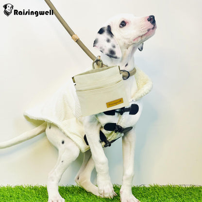 Raisingwell Dog Treat Pouch, Lvory Pocket Sized Pet Training Pouch, Cotton Fabric, Hand Free Dog Walking Bag with Carabiner, Self-Closing Pet Feed Snack Reward, for Puppy Travel or Outdoor Use