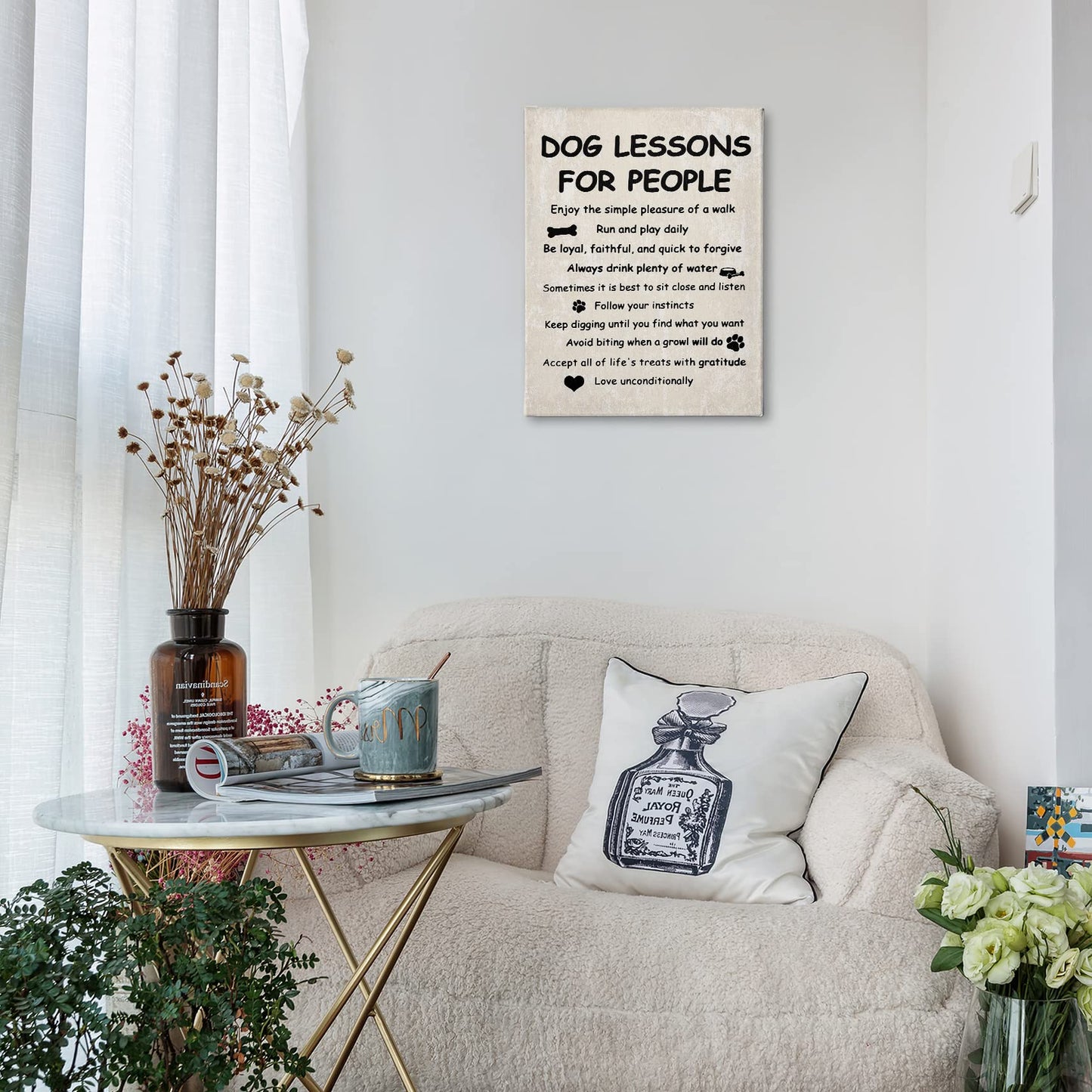 PHAMTE Funny Dog Lessons For People Wall Art,Funny Dog Saying Print Framed Canvas Painting Artwork Home Bedroom Living Room Girls Room Decor（11x14 Inch）
