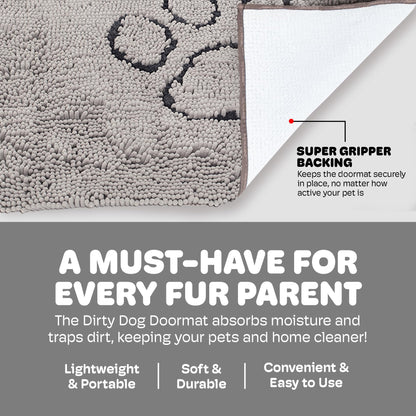 Dog Gone Smart Dirty Dog Doormat - Fast Drying Rug with Super Gripper Backing for Clean Floors - Super Absorbent and Machine Washable Mat for Muddy Paws - Silver Grey