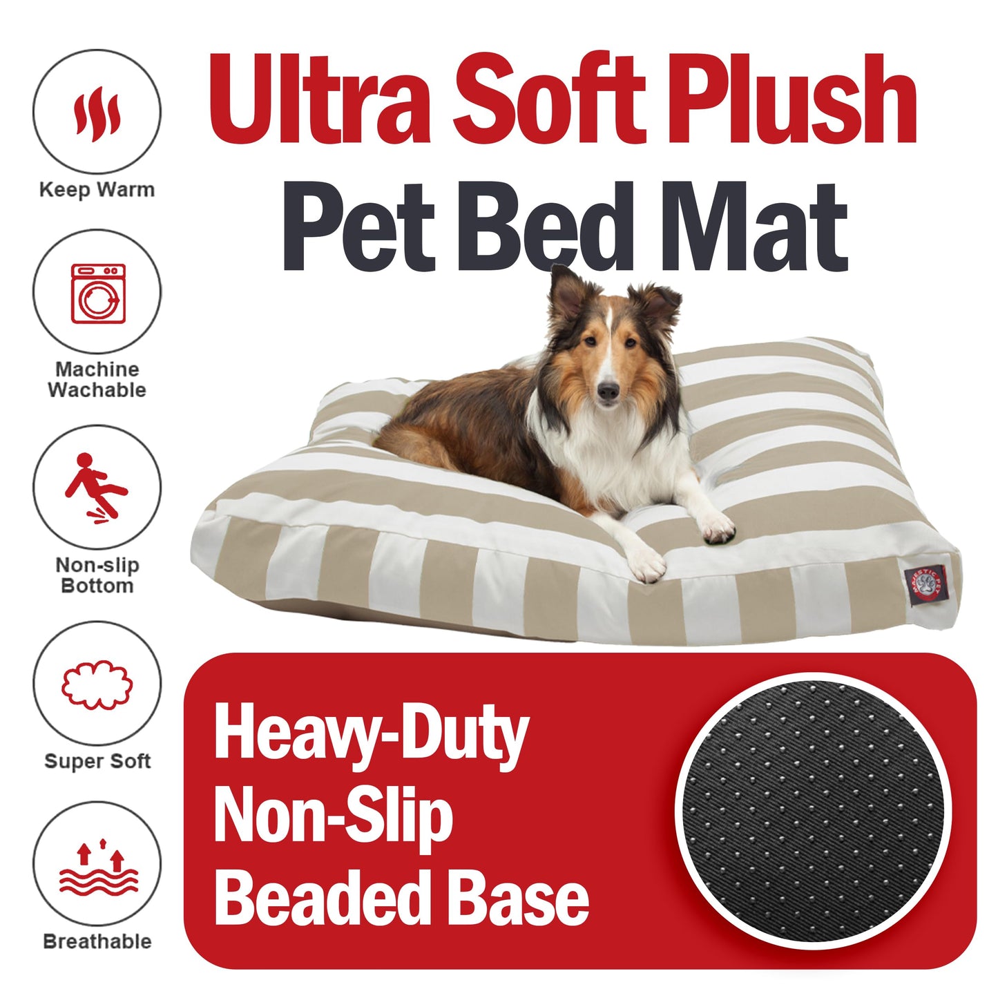 Majestic Pet Rectangle Large Dog Bed Washable – Non Slip Comfy Pet Bed – Dog Crate Bed with Removable Washable Cover – Dog Kennel Bed for Sleeping - Dog Bed Large Breed 44x36x5 Inch – Sand Beige