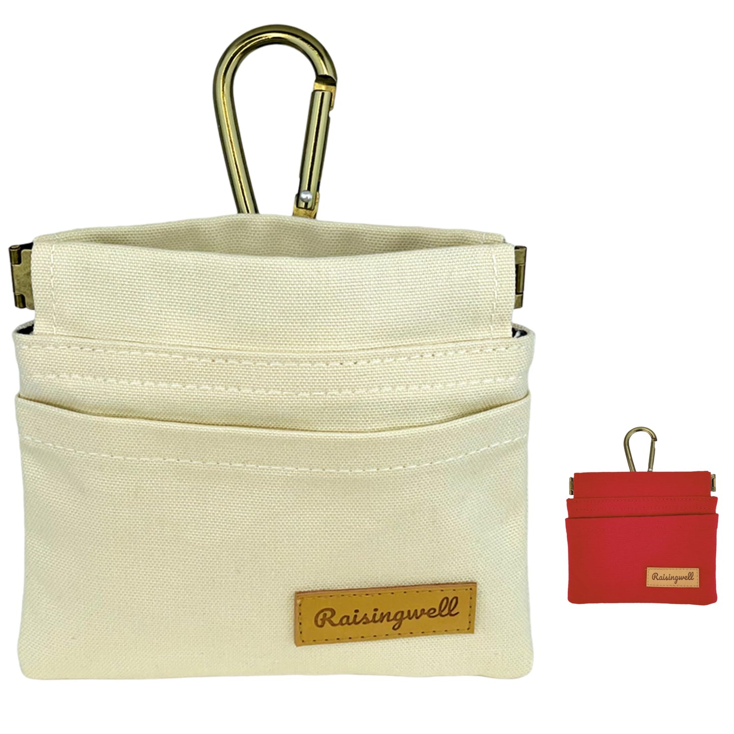 Raisingwell Dog Treat Pouch, Lvory Pocket Sized Pet Training Pouch, Cotton Fabric, Hand Free Dog Walking Bag with Carabiner, Self-Closing Pet Feed Snack Reward, for Puppy Travel or Outdoor Use