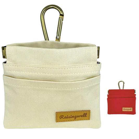 Raisingwell Dog Treat Pouch, Lvory Pocket Sized Pet Training Pouch, Cotton Fabric, Hand Free Dog Walking Bag with Carabiner, Self-Closing Pet Feed Snack Reward, for Puppy Travel or Outdoor Use