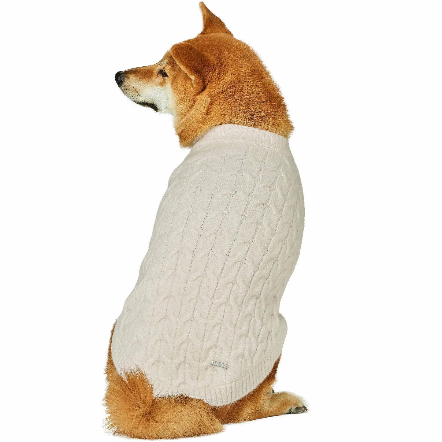 Blueberry Pet Classic Fuzzy Textured Knit Pullover Crew-Neck Dog Sweater in Ivory, Back Length 14", Pack of 1 Clothes for Dogs