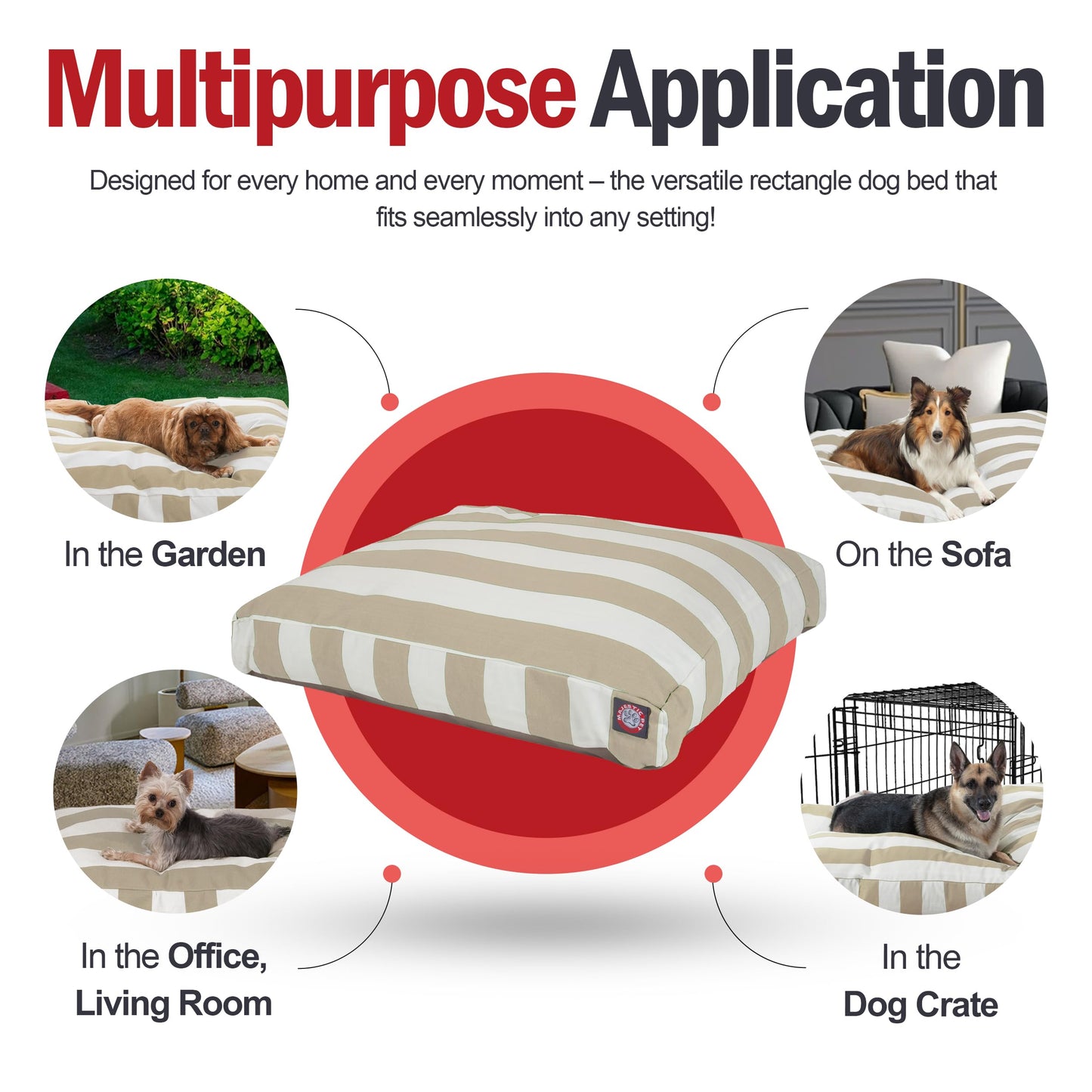 Majestic Pet Rectangle Large Dog Bed Washable – Non Slip Comfy Pet Bed – Dog Crate Bed with Removable Washable Cover – Dog Kennel Bed for Sleeping - Dog Bed Large Breed 44x36x5 Inch – Sand Beige