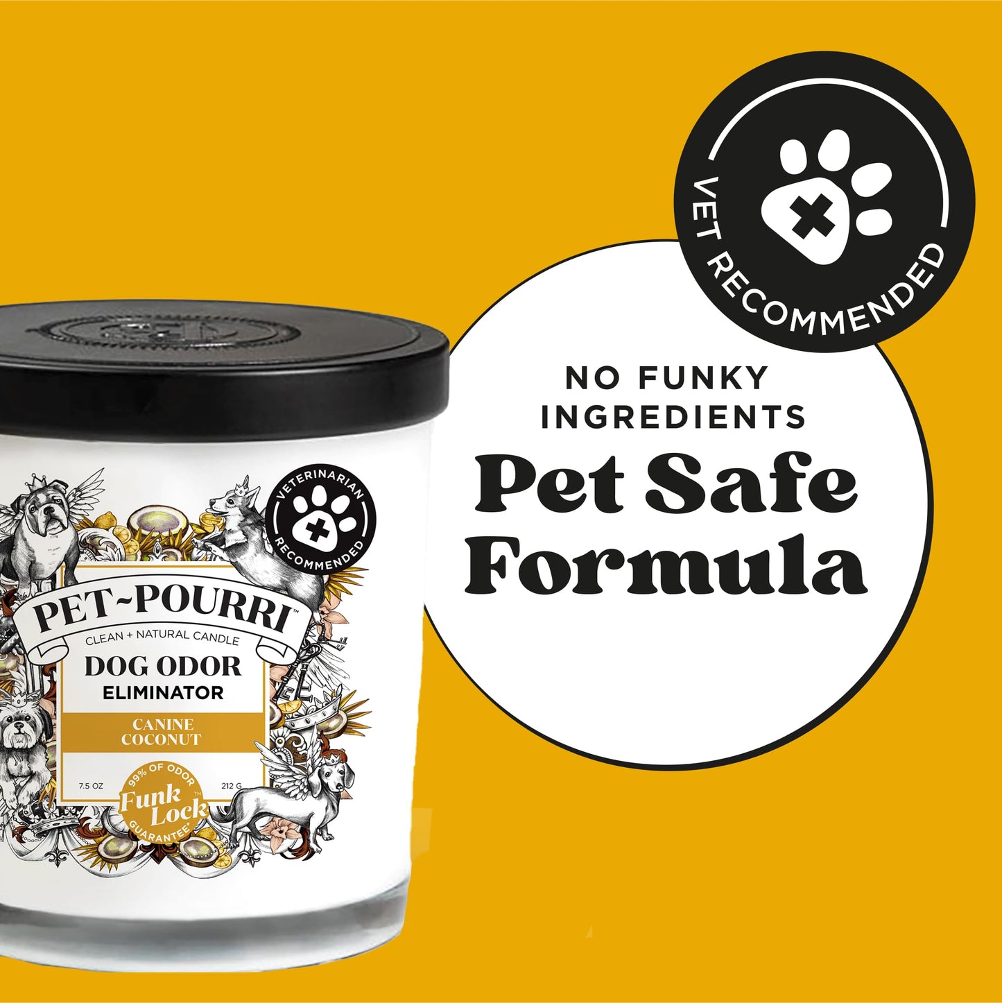 Pet-Pourri Canine Coconut Dog Deodorizer Candle – Puppy & Dog Safe – Plant Based Ingredients & Wax – Vet Approved – Aromatherapy & Air Freshener for Pet Odor – Scented with Bamboo, Jasmine & Pear