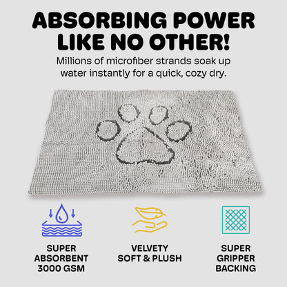 Dog Gone Smart Dirty Dog Doormat - Fast Drying Rug with Super Gripper Backing for Clean Floors - Super Absorbent and Machine Washable Mat for Muddy Paws - Silver Grey