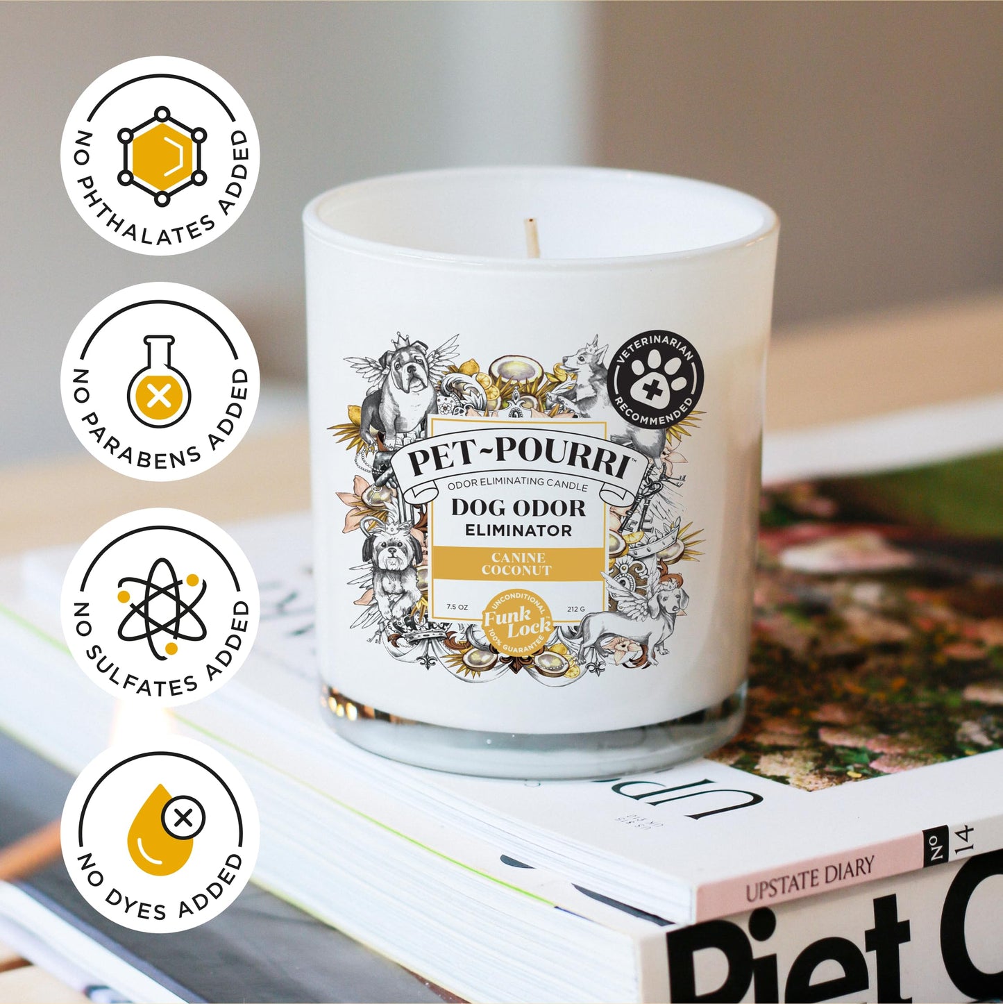 Pet-Pourri Canine Coconut Dog Deodorizer Candle – Puppy & Dog Safe – Plant Based Ingredients & Wax – Vet Approved – Aromatherapy & Air Freshener for Pet Odor – Scented with Bamboo, Jasmine & Pear
