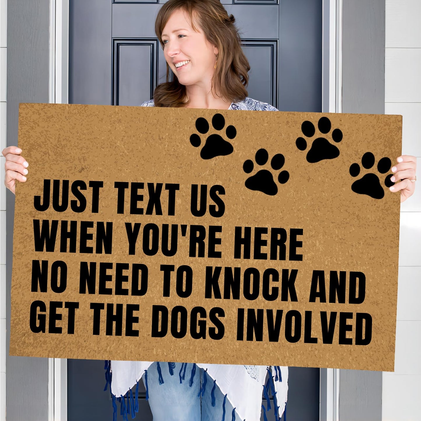 Ayatow Door Mats Inside Indoor Non Slip for Outside Funny, Just Text Us When You're Here No Need to Knock and Get The Dogs Holiday Doormats for Outdoor Entrance Home 23.6" X 15.7", Front Entry Rugs