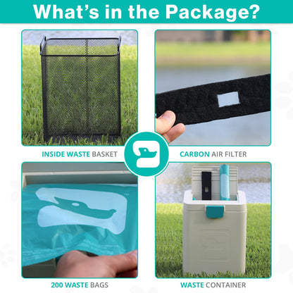 PawPail Pet Waste Station, Heavy Duty Outdoor Dog Poop Trash Can with Carbon Air Filter & DualVent Odor Control, UV & Weather Resistant | Includes 200 Pet Waste Bags