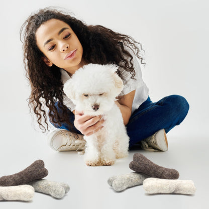 Glaciart One Felted Wool Dog Chew Bone Mini (3 Pcs)| Durable Dog Chew Toy, for Teething & Teeth Cleaning | Fetch Games & for Anxiety/Boredom | Great for Small Puppy