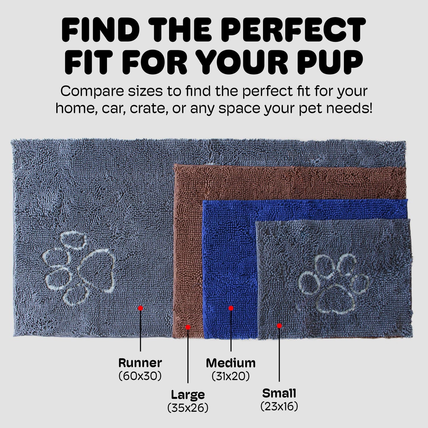 Dog Gone Smart Dirty Dog Doormat - Fast Drying Rug with Super Gripper Backing for Clean Floors - Super Absorbent and Machine Washable Mat for Muddy Paws - Silver Grey