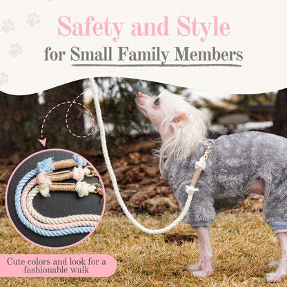 Premium Cotton Rope Leash for Small Puppy Dogs – 5 ft Handcrafted, Cute, Stylish & Durable with 360° Swivel Heavy-Duty Clip – Perfect for Everyday Walks, Training & Weddings – Creamy White