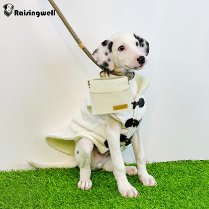 Raisingwell Dog Treat Pouch, Lvory Pocket Sized Pet Training Pouch, Cotton Fabric, Hand Free Dog Walking Bag with Carabiner, Self-Closing Pet Feed Snack Reward, for Puppy Travel or Outdoor Use