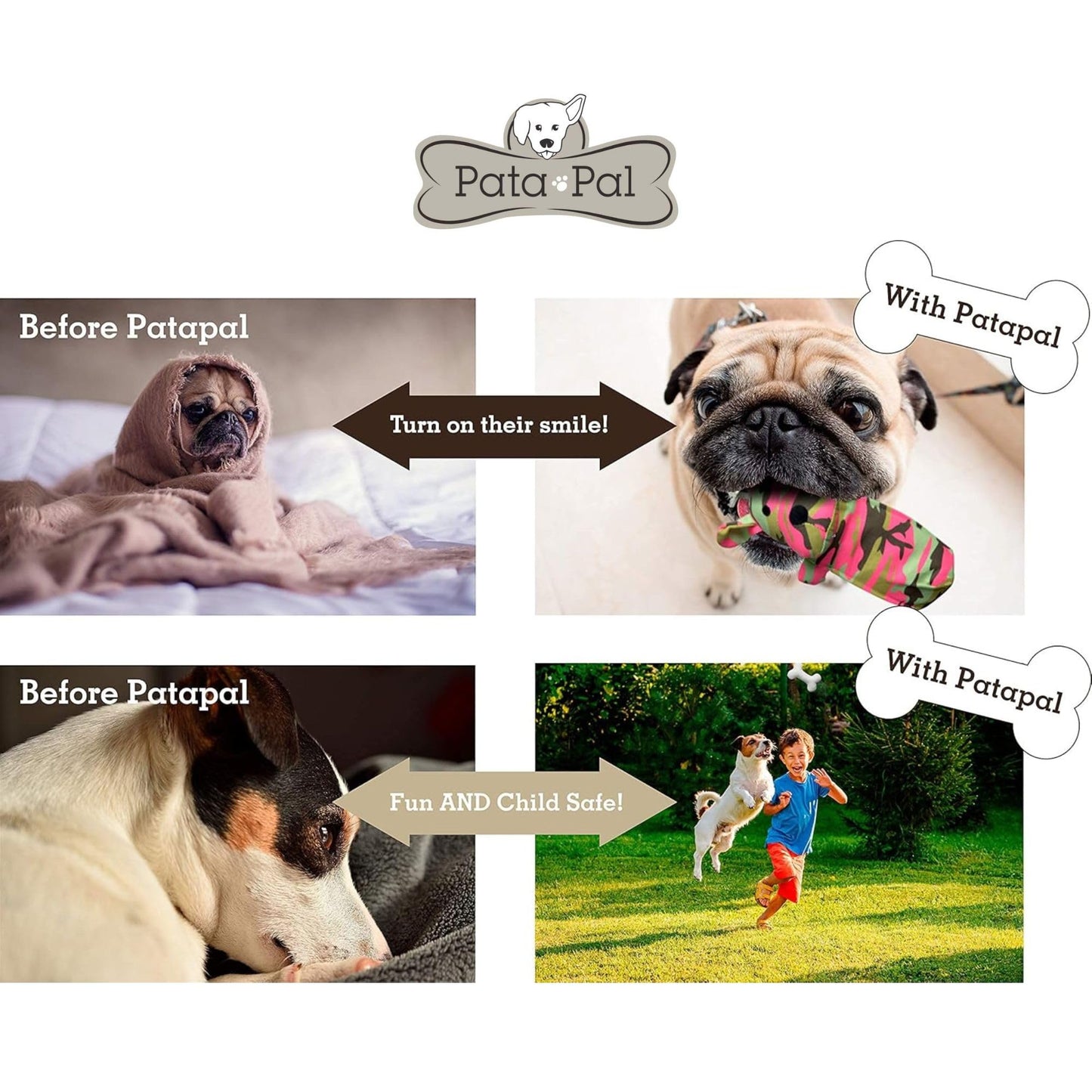 Pata Pal Eco-Friendly Durable Cotton Canvas Squeaky Dog Bone Chew Toy for Chewing, Playing and Exercise – T-Bone, White (Safe for Pets & Kids)