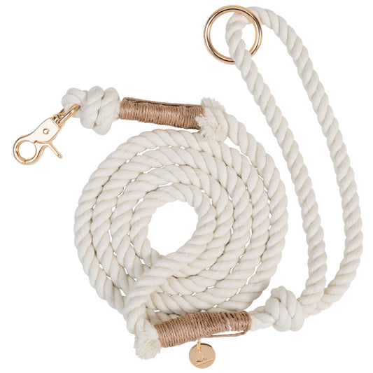 Premium Cotton Rope Leash for Small Puppy Dogs – 5 ft Handcrafted, Cute, Stylish & Durable with 360° Swivel Heavy-Duty Clip – Perfect for Everyday Walks, Training & Weddings – Creamy White