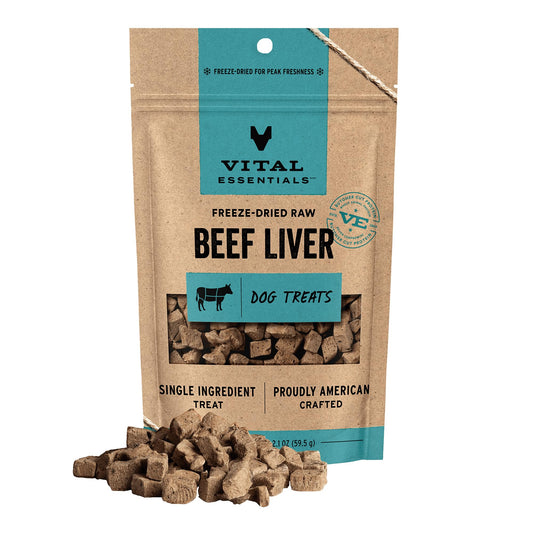 Vital Essentials Beef Liver Dog Treats, 2.1 oz | Freeze-Dried Raw | Single Ingredient | Premium Quality High Protein Training Treats | Grain Free, Gluten Free, Filler Free