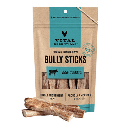 Vital Essentials Bully Sticks Dog Treats, 1.4 oz | Freeze-Dried Raw | Single Ingredient | Premium Quality High Protein Training Treats | Grain Free, Gluten Free, Filler Free