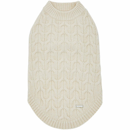 Blueberry Pet Classic Fuzzy Textured Knit Pullover Crew-Neck Dog Sweater in Ivory, Back Length 14", Pack of 1 Clothes for Dogs