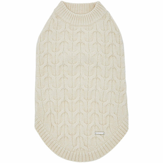 Blueberry Pet Classic Fuzzy Textured Knit Pullover Crew-Neck Dog Sweater in Ivory, Back Length 14", Pack of 1 Clothes for Dogs