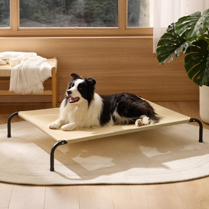 Bedsure Outdoor Elevated Dog Bed Large Sized Dog, Portable Indoor & Outdoor Cooling Raised Cot Pet Hammock Bed with Skid-Resistant Feet, Frame with Breathable Mesh, Khaki, 49 inches