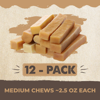 Mighty Paw Yak Cheese Chews for Dogs, All Natural Long Lasting Pet Treats. Odorless & Great for Oral Health. Limited Ingredient Chews for Puppies & Power Chewers (Medium, 12 Pack)1 Count (Pack of 1)