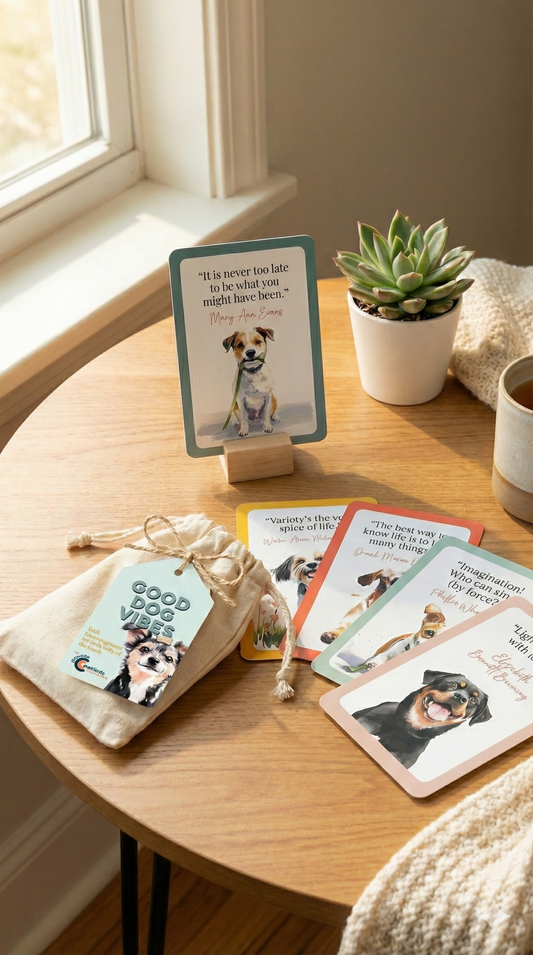 The Good Dog Vibes Quote Deck | With Wood Display Stand